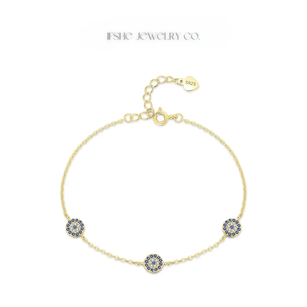 Sterling Silver Evil Eye Bracelet - Turkish Eye Bracelet - Evil Eye Charm Bracelet