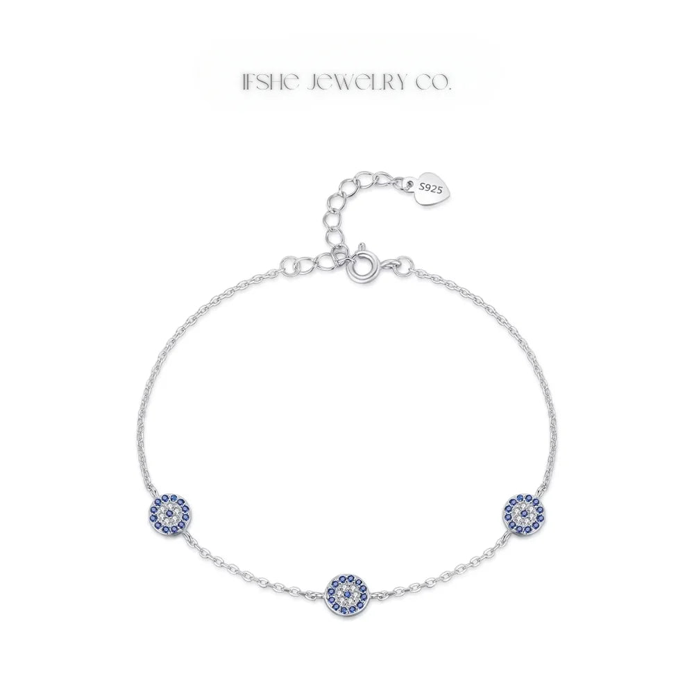 Sterling Silver Evil Eye Bracelet - Turkish Eye Bracelet - Evil Eye Charm Bracelet