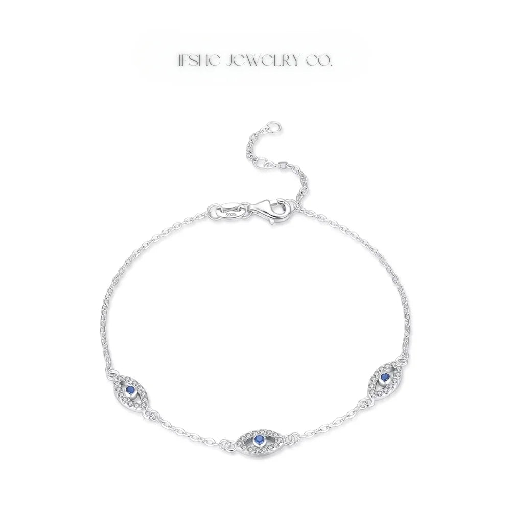 Sterling Silver Evil Eye Bracelet - Turkish Eye Bracelet - Evil Eye Charm Bracelet