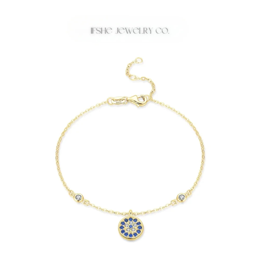 Sterling Silver Evil Eye Bracelet - Turkish Eye Bracelet - Evil Eye Charm Bracelet