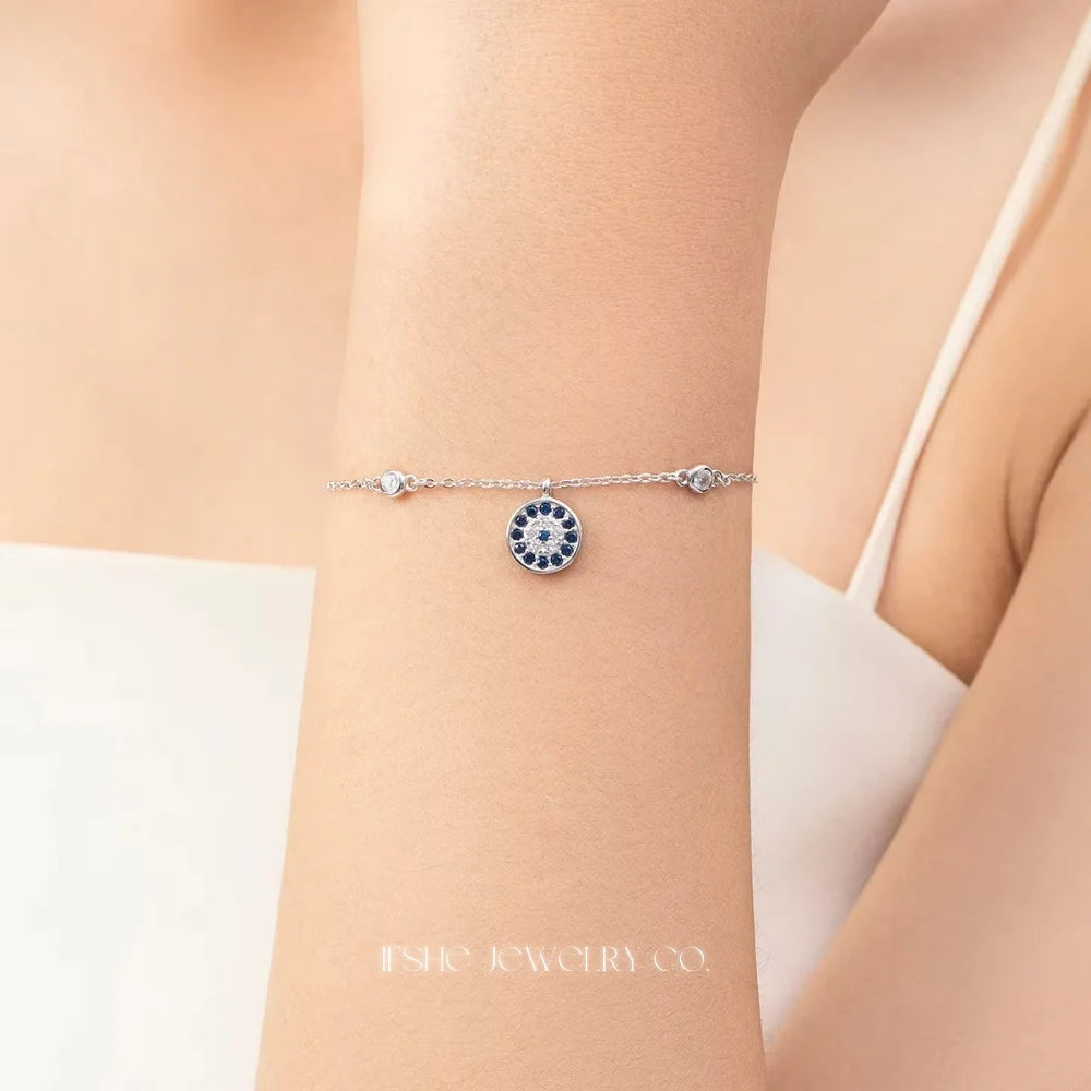 Sterling Silver Evil Eye Bracelet - Turkish Eye Bracelet - Evil Eye Charm Bracelet