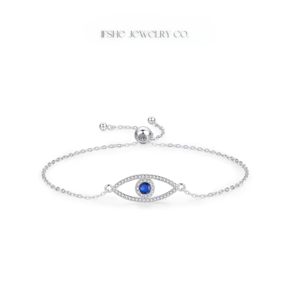 Sterling Silver Evil Eye Bracelet - Turkish Eye Bracelet - Evil Eye Charm Bracelet