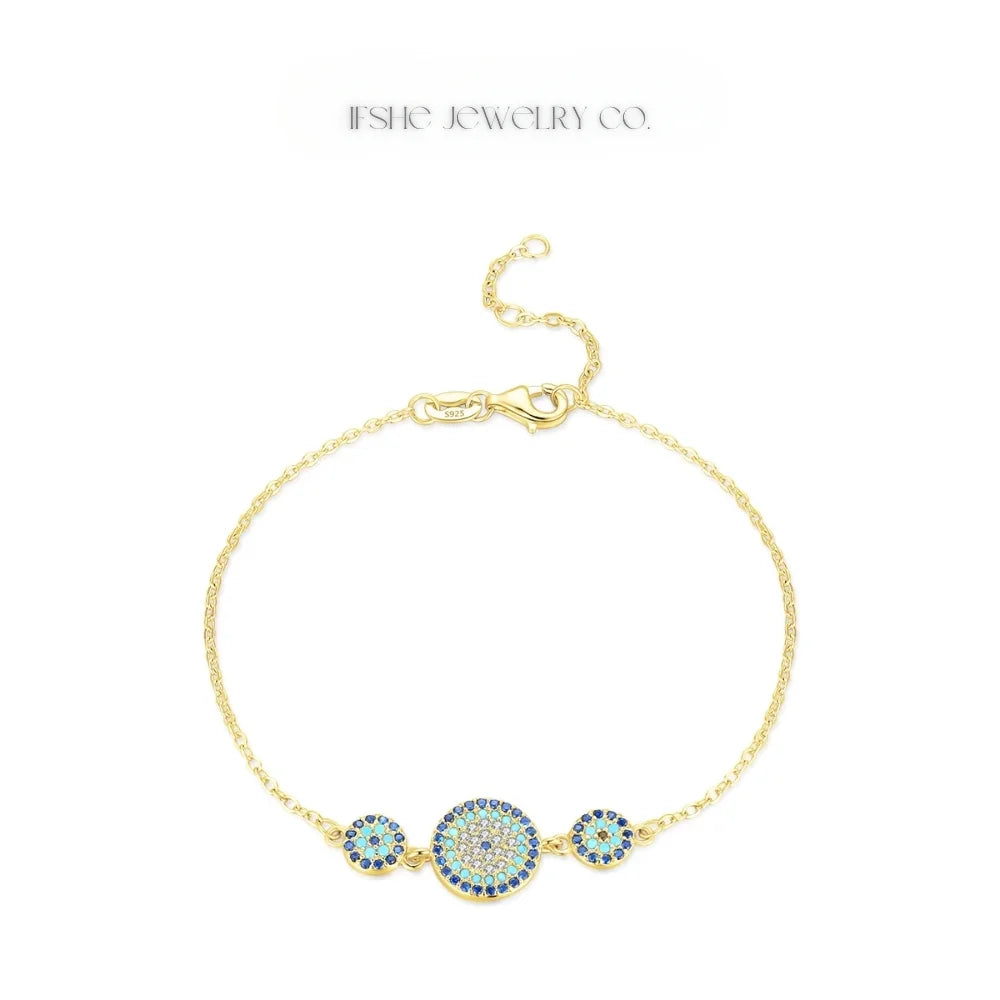 Sterling Silver Evil Eye Bracelet - Turkish Eye Bracelet - Evil Eye Charm Bracelet