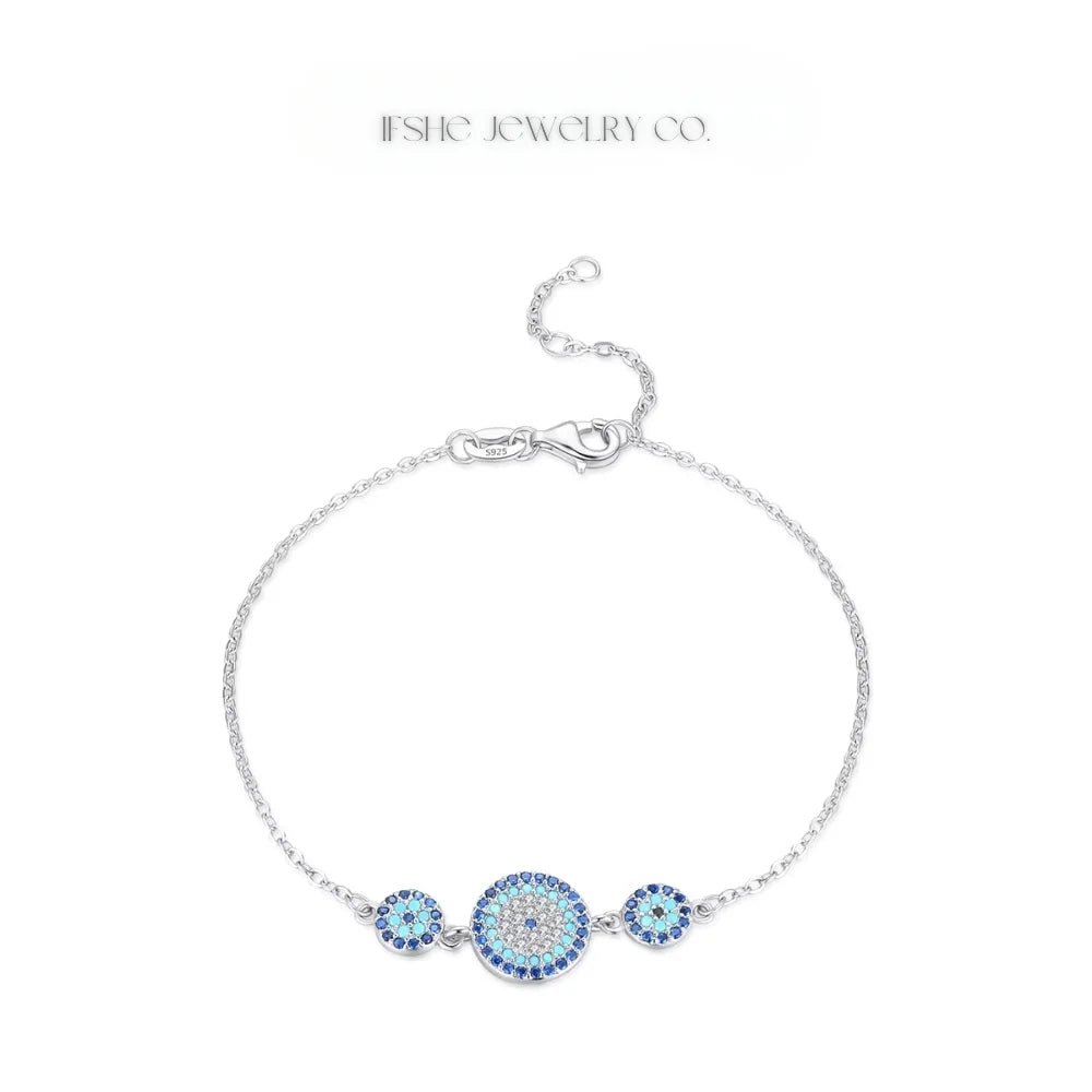 Sterling Silver Evil Eye Bracelet - Turkish Eye Bracelet - Evil Eye Charm Bracelet