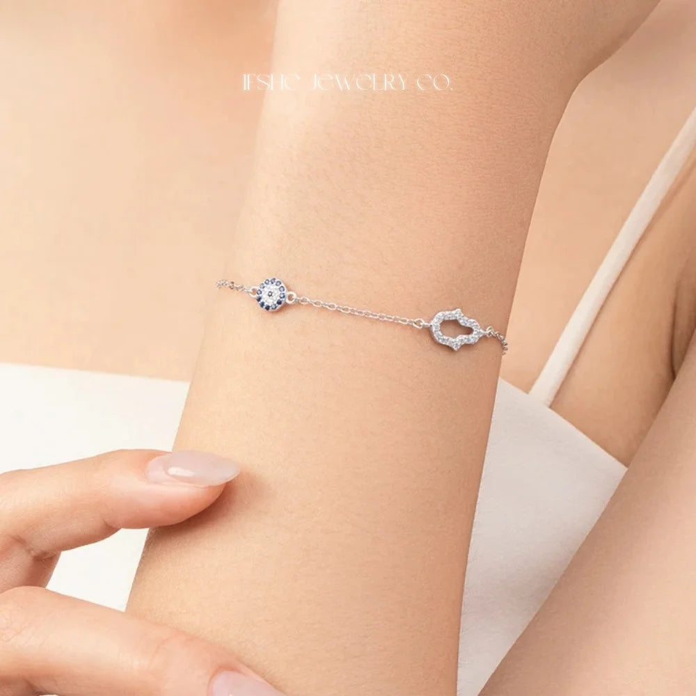 Sterling Silver Evil Eye Bracelet - Turkish Eye Bracelet - Evil Eye Charm Bracelet