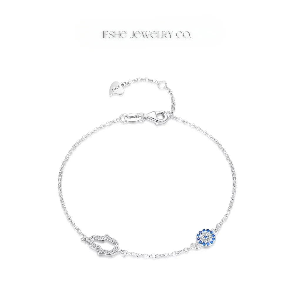 Sterling Silver Evil Eye Bracelet - Turkish Eye Bracelet - Evil Eye Charm Bracelet