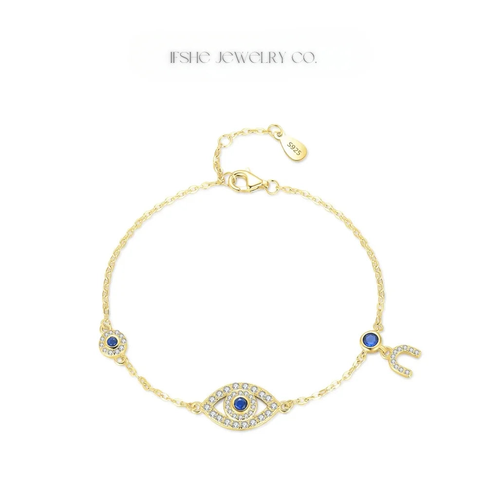 Sterling Silver Evil Eye Bracelet - Turkish Eye Bracelet - Evil Eye Charm Bracelet