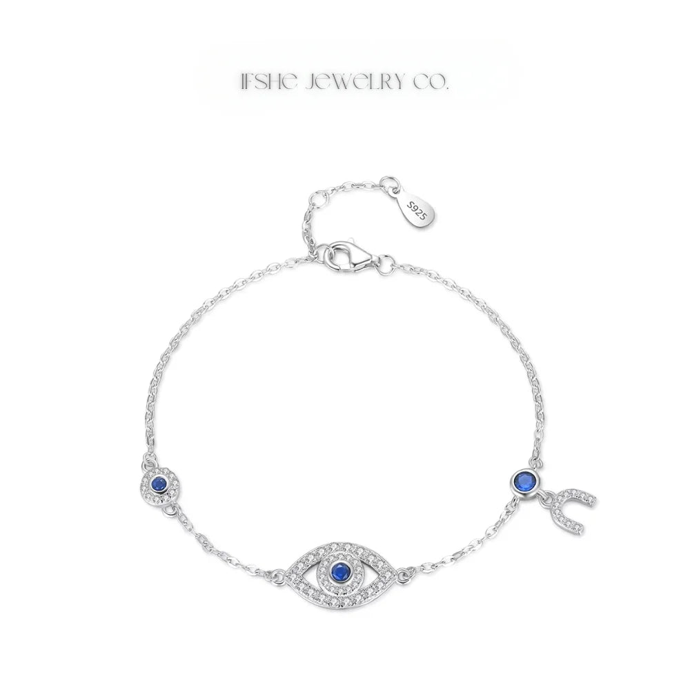 Sterling Silver Evil Eye Bracelet - Turkish Eye Bracelet - Evil Eye Charm Bracelet