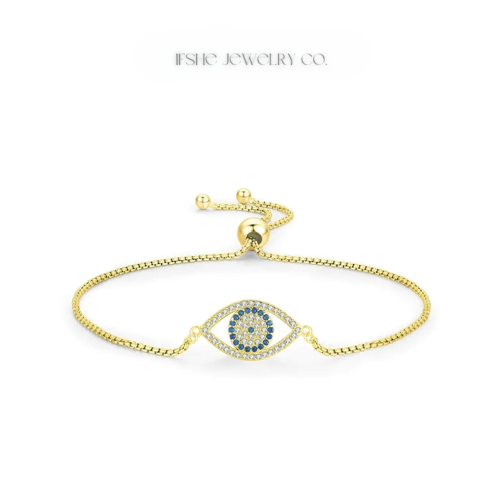 Sterling Silver Evil Eye Bracelet - Turkish Eye Bracelet - Evil Eye Charm Bracelet