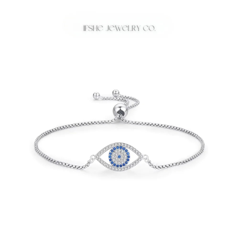 Sterling Silver Evil Eye Bracelet - Turkish Eye Bracelet - Evil Eye Charm Bracelet