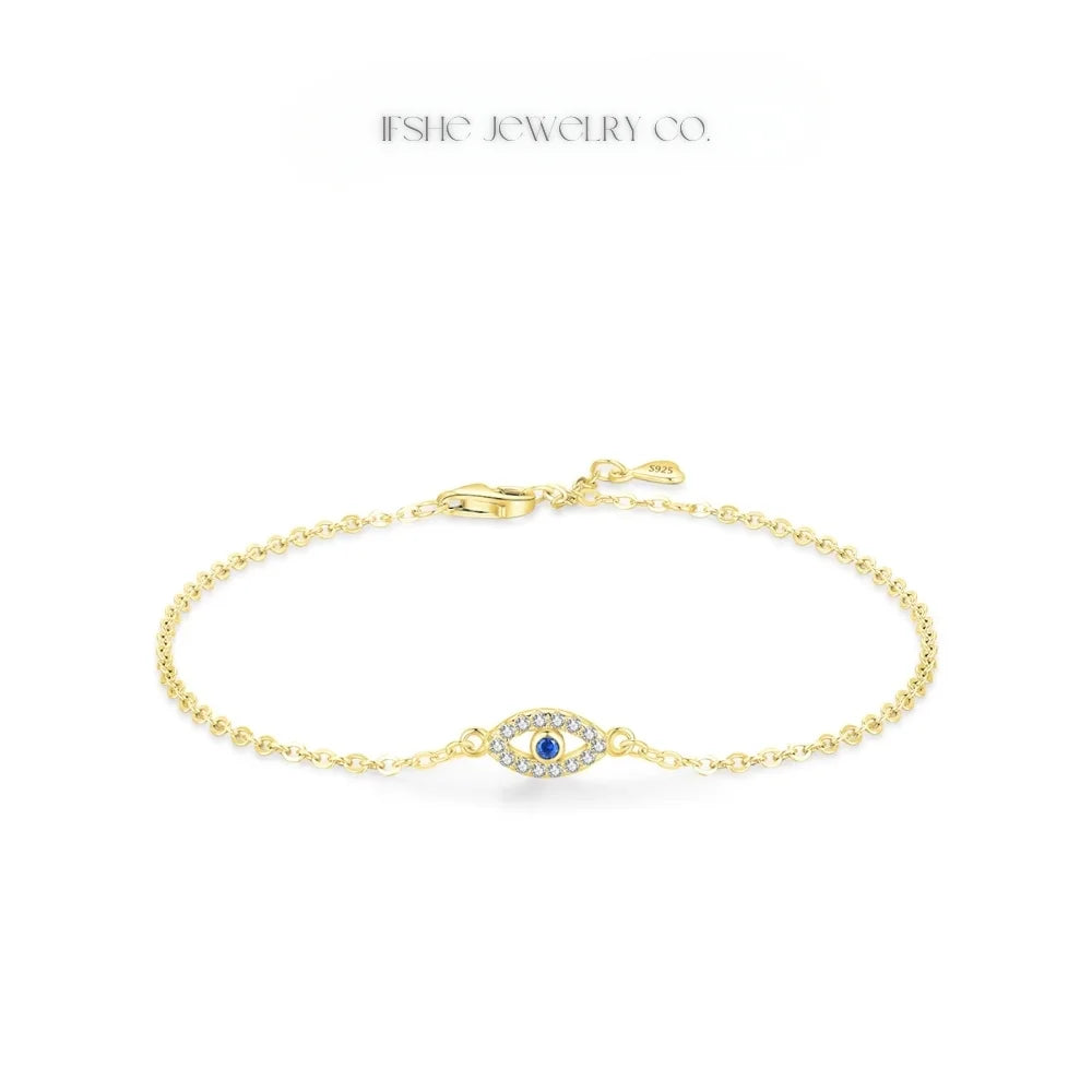 Sterling Silver Evil Eye Bracelet - Turkish Eye Bracelet - Evil Eye Charm Bracelet