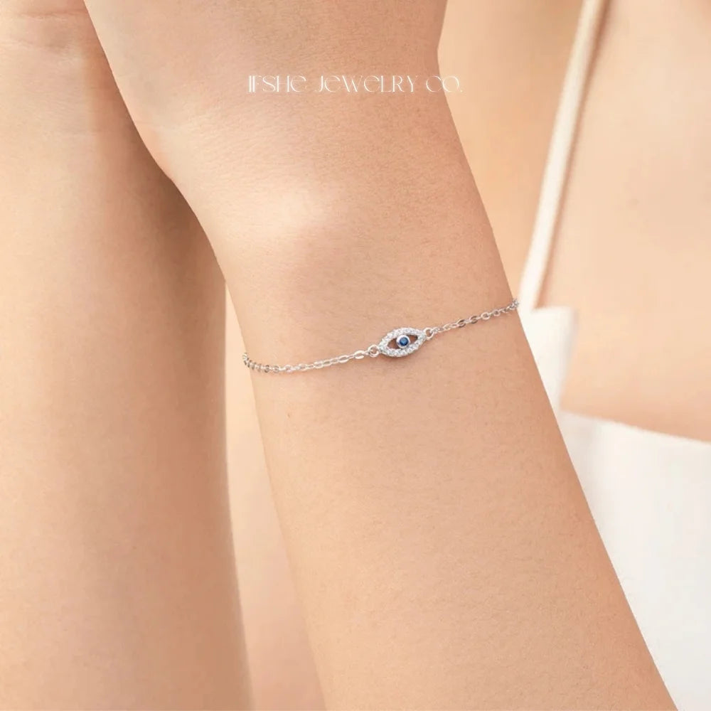 Sterling Silver Evil Eye Bracelet - Turkish Eye Bracelet - Evil Eye Charm Bracelet