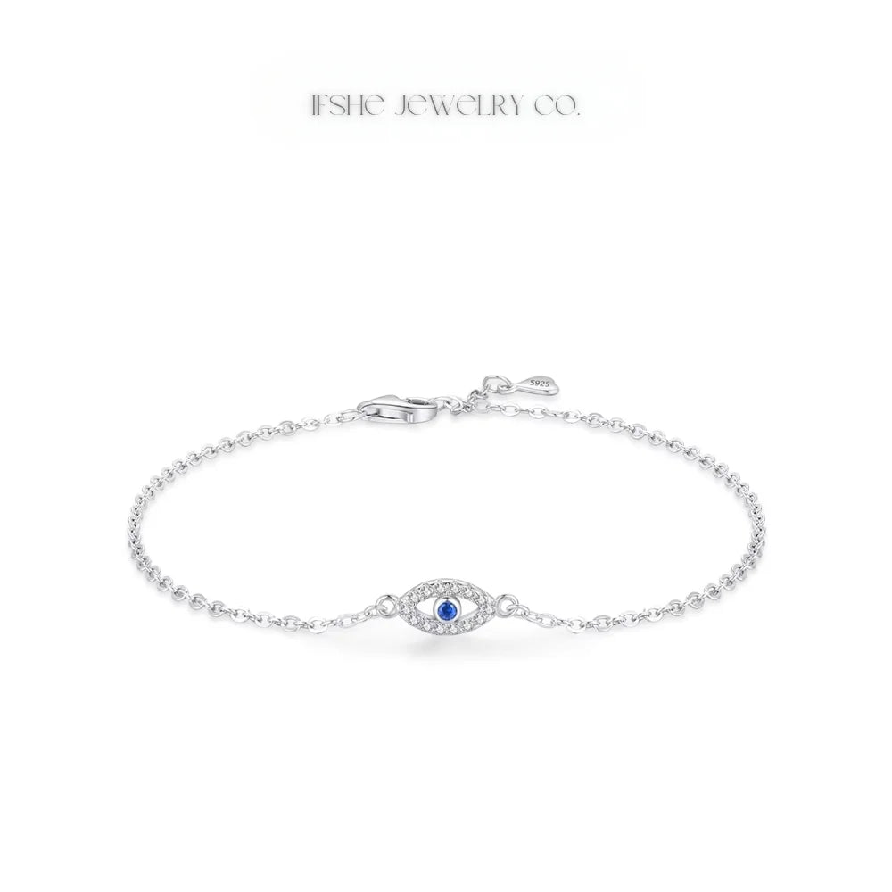 Sterling Silver Evil Eye Bracelet - Turkish Eye Bracelet - Evil Eye Charm Bracelet