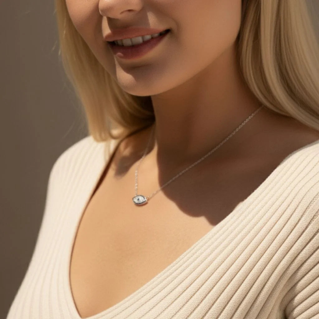 Evil Eye Choker Necklace 925 Sterling Silver with Blue Zircon Stones