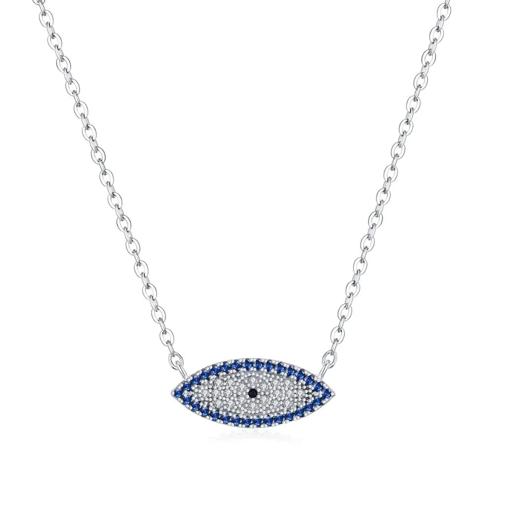 Evil Eye Choker Necklace 925 Sterling Silver with Blue Zircon Stones