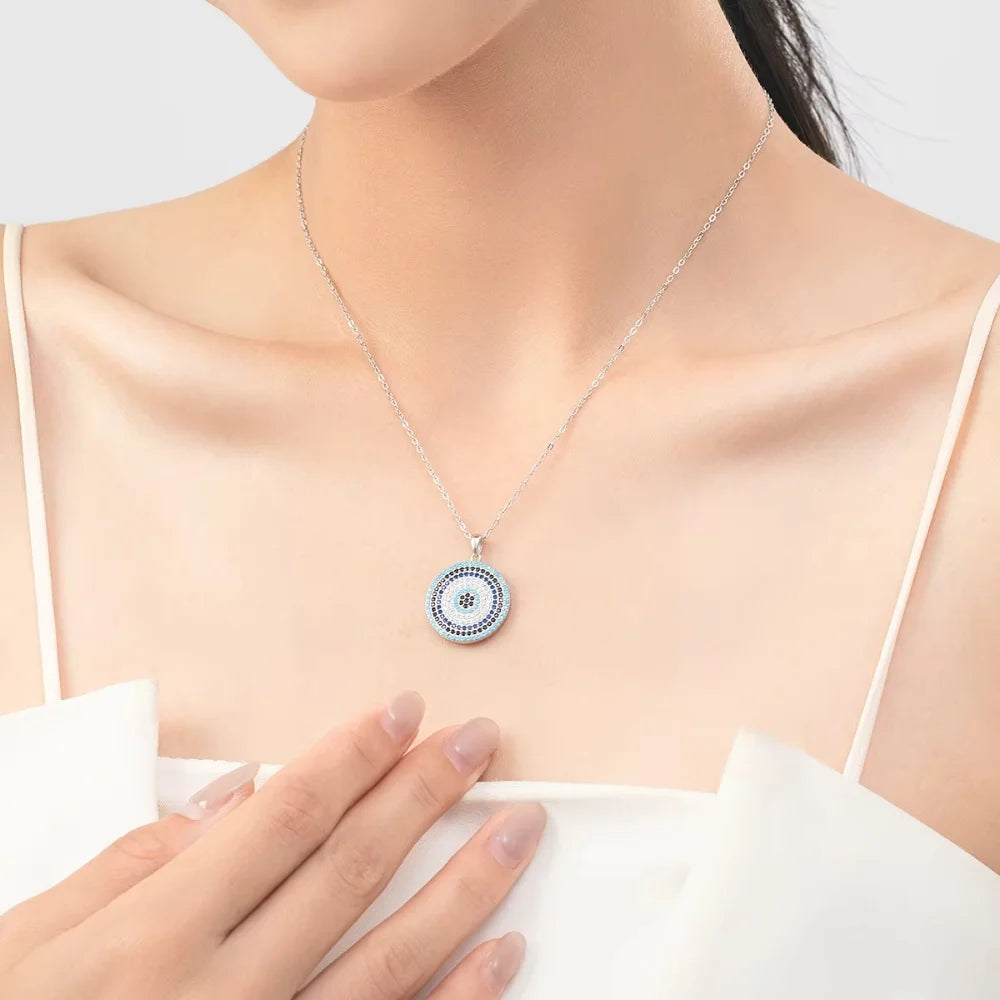 Sterling Silver Evil Eye Necklace - Turkish Blue Eye Pendant for Women