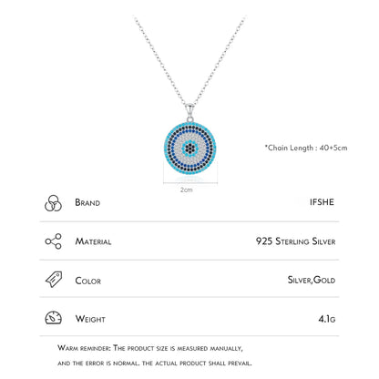 Sterling Silver Evil Eye Necklace - Turkish Blue Eye Pendant for Women
