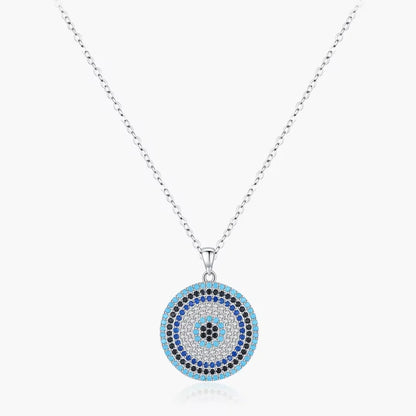 Sterling Silver Evil Eye Necklace - Turkish Blue Eye Pendant for Women