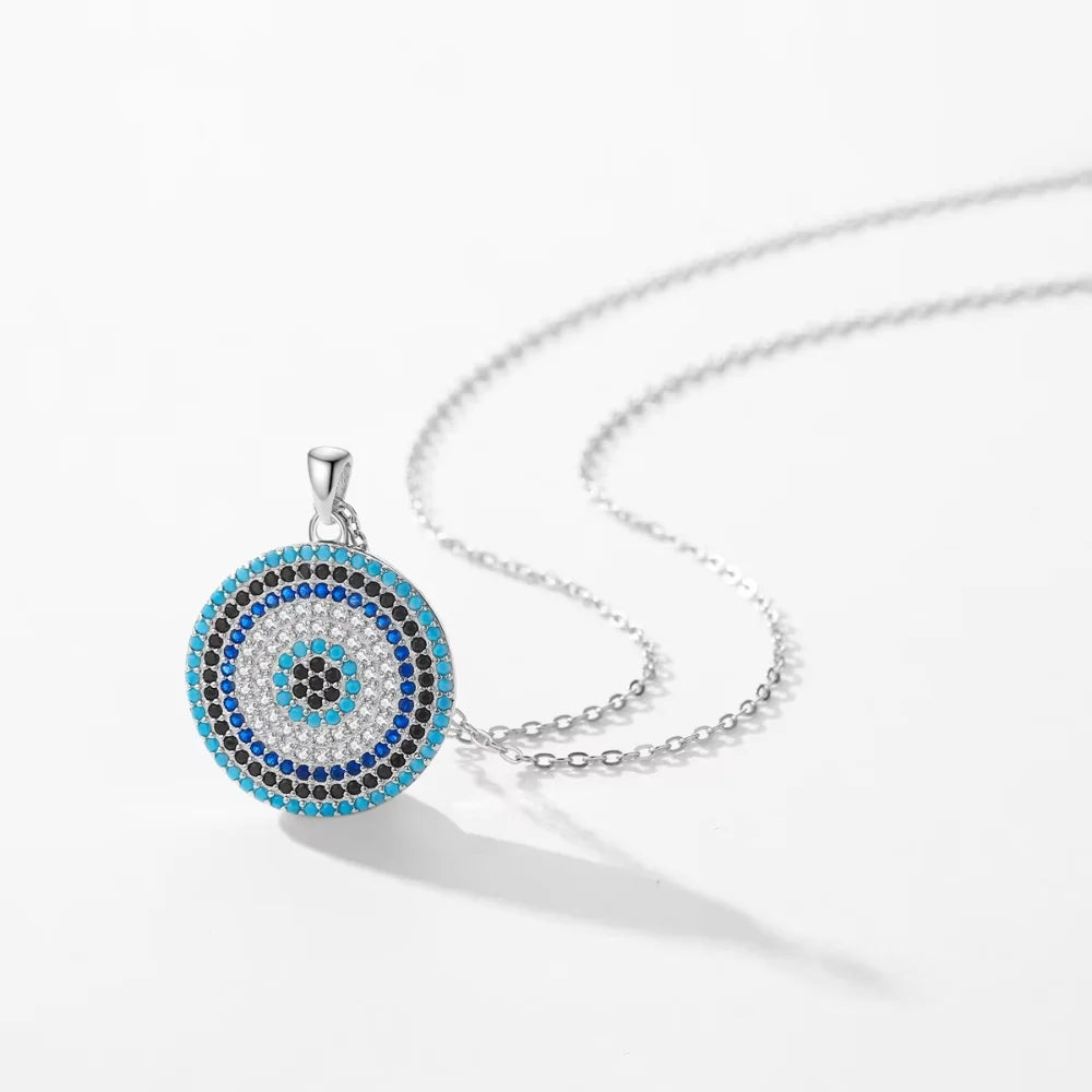 Sterling Silver Evil Eye Necklace - Turkish Blue Eye Pendant for Women