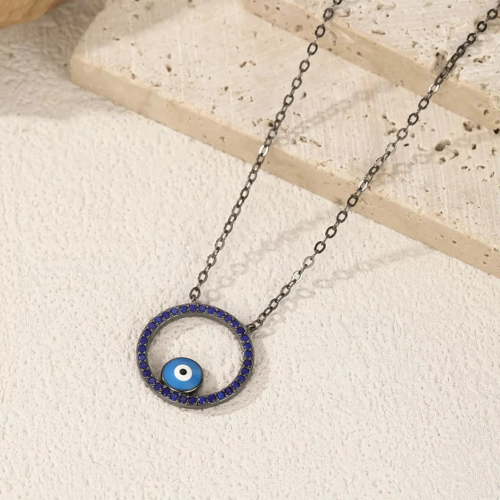 Cute Enamel Evil Eye Necklace with Lapis Lazuli - 925 Sterling Silver Pendant for Women