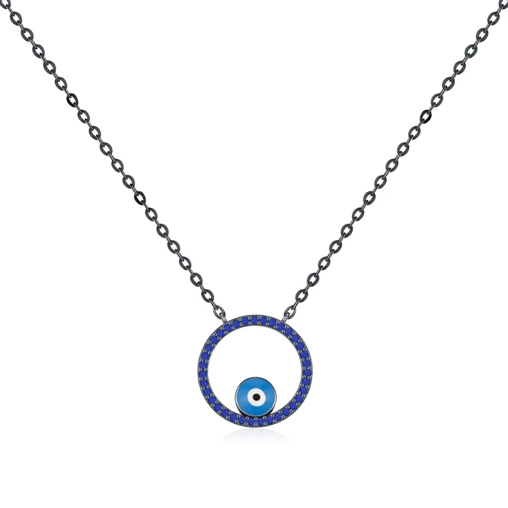 Cute Enamel Evil Eye Necklace with Lapis Lazuli - 925 Sterling Silver Pendant for Women