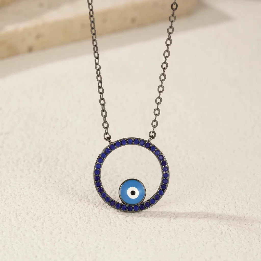 Cute Enamel Evil Eye Necklace with Lapis Lazuli - 925 Sterling Silver Pendant for Women