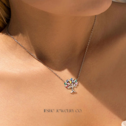 Evil Eye Sterling Silver Necklace with Enamel Tree Pendant