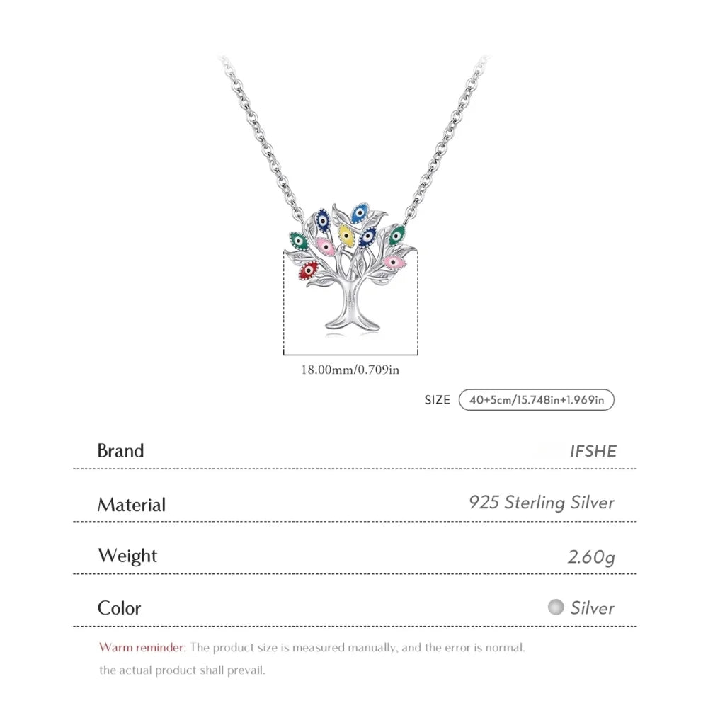 Evil Eye Sterling Silver Necklace with Enamel Tree Pendant