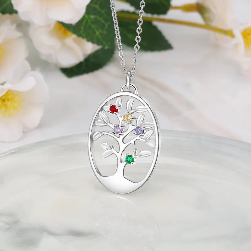 Family tree pendant with birthstone Type 2 - Glamco Jewellery
