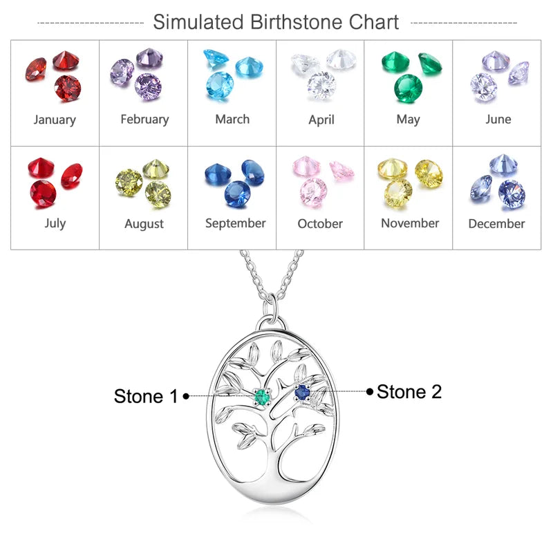 Family Tree Necklace with 2-5 Birthstones | Personalised Birthstone Necklace