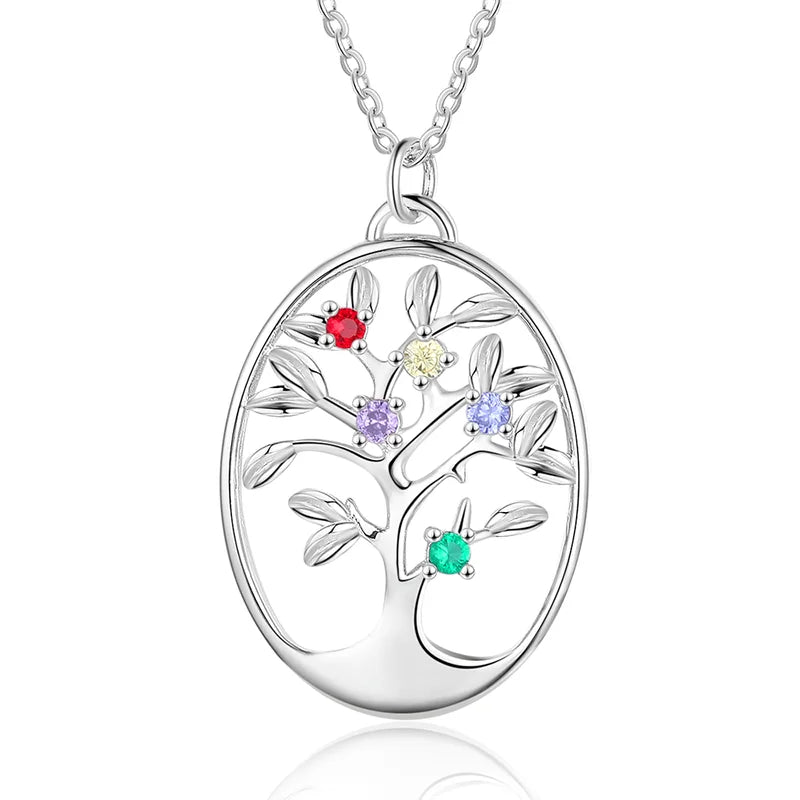 Family Tree Necklace with 2-5 Birthstones | Personalised Birthstone Necklace