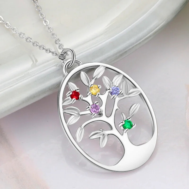 Family Tree Necklace with 2-5 Birthstones | Personalised Birthstone Necklace