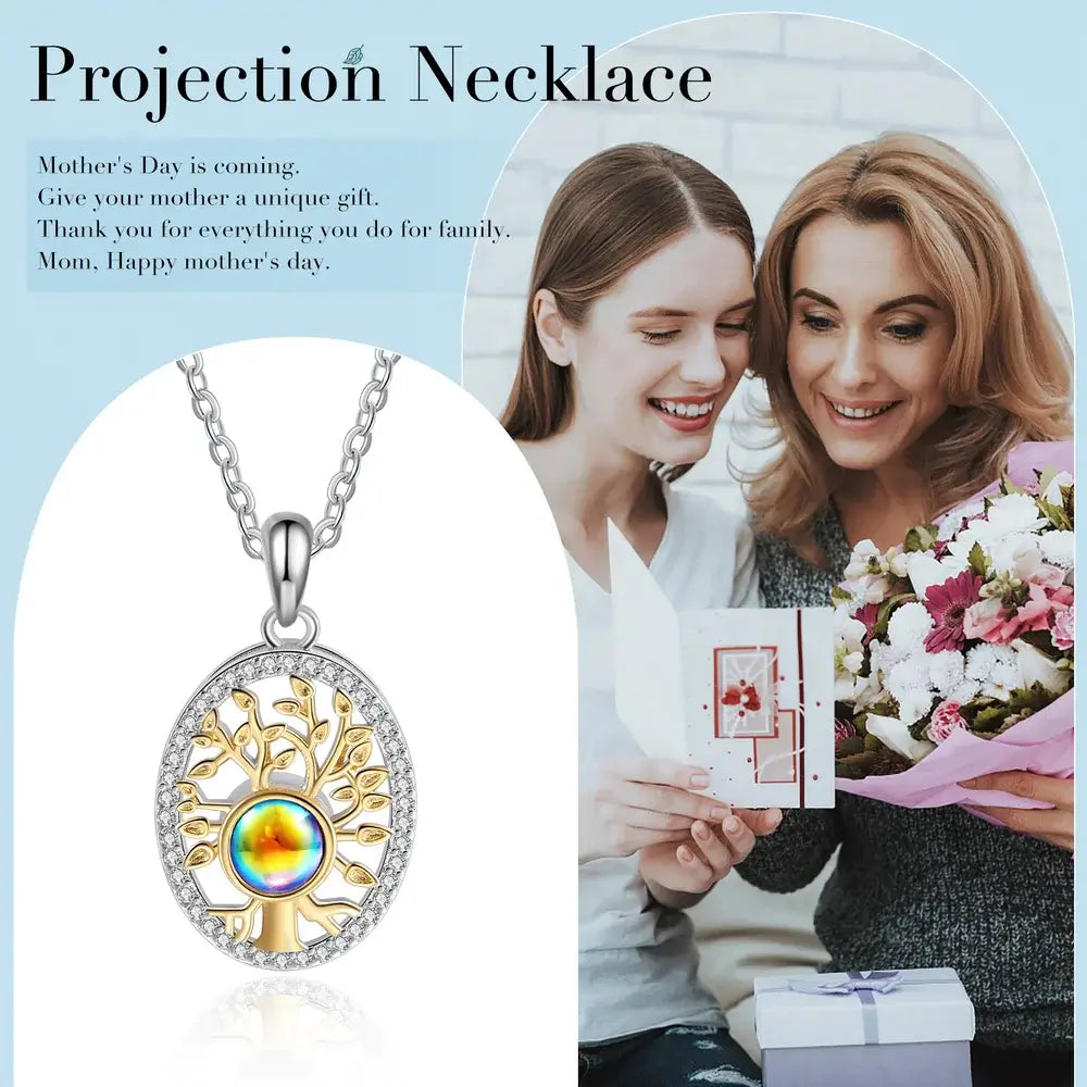 Family Tree Necklace with Picture Inside, Tree Of Life Photo Projection Necklace, Photo Projection Jewellery for Her