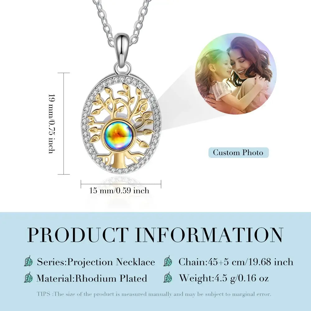 Family Tree Necklace with Picture Inside, Tree Of Life Photo Projection Necklace, Photo Projection Jewellery for Her