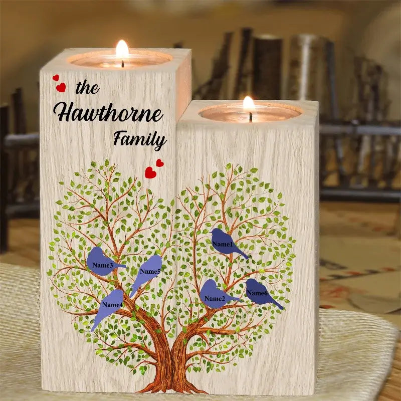 Personalised Candle Holder | Personalised Wooden Candle holder | Family Tree Personalised Candle Holder with 3-6 Names