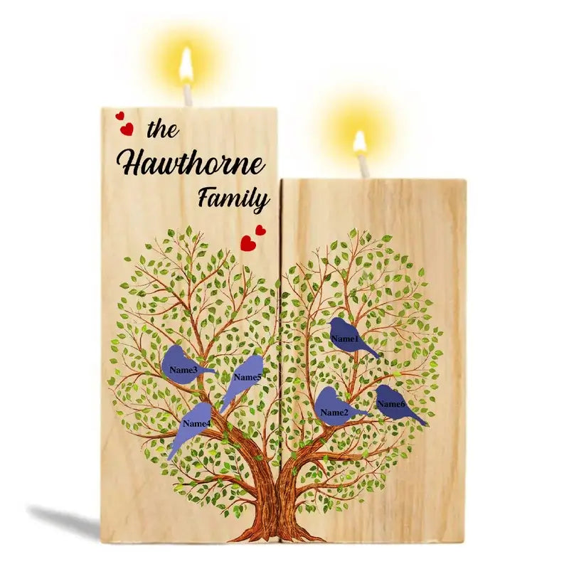 Personalised Candle Holder | Personalised Wooden Candle holder | Family Tree Personalised Candle Holder with 3-6 Names
