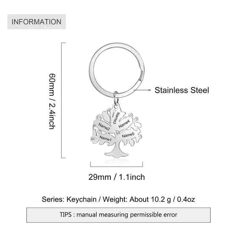 Family Tree Personalised Keyring with Engraving