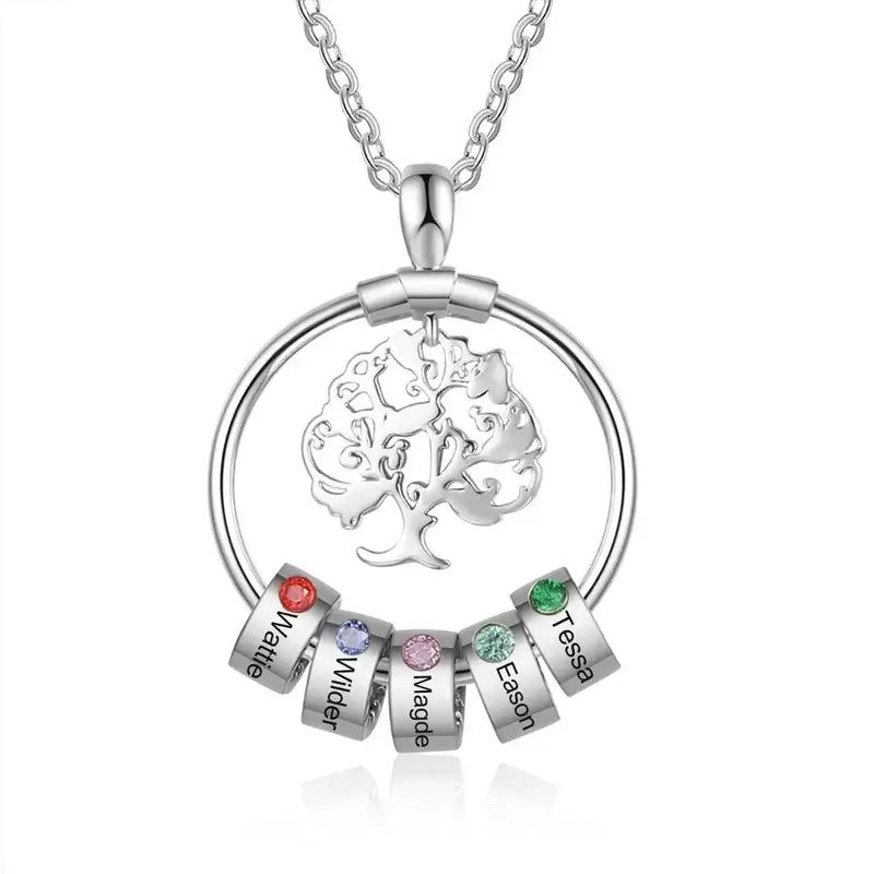 Personalised Necklace for Mum | Family Tree Necklace for Mum | Birthstone Necklace with Name