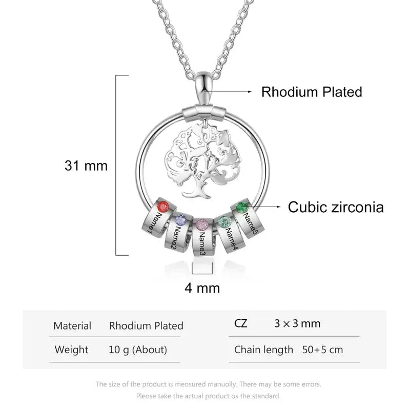 Personalised Necklace for Mum | Family Tree Necklace for Mum | Birthstone Necklace with Name