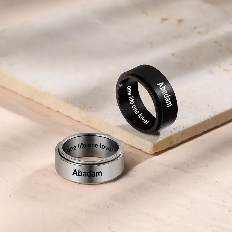 Fidget Ring for Men | Anxiety Fidget Ring Stainless Steel | Fidget Spinner Ring Black and Silver