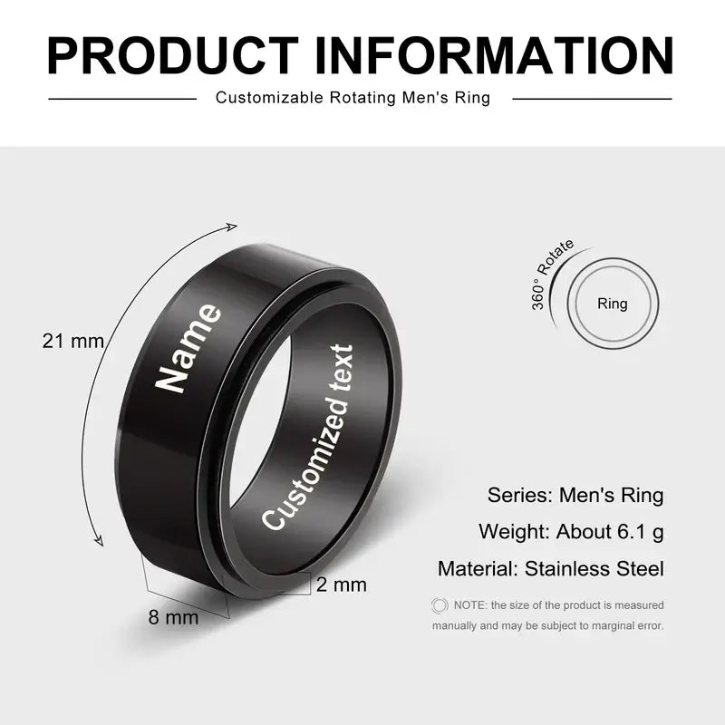 Fidget Ring for Men | Anxiety Fidget Ring Stainless Steel | Fidget Spinner Ring Black and Silver
