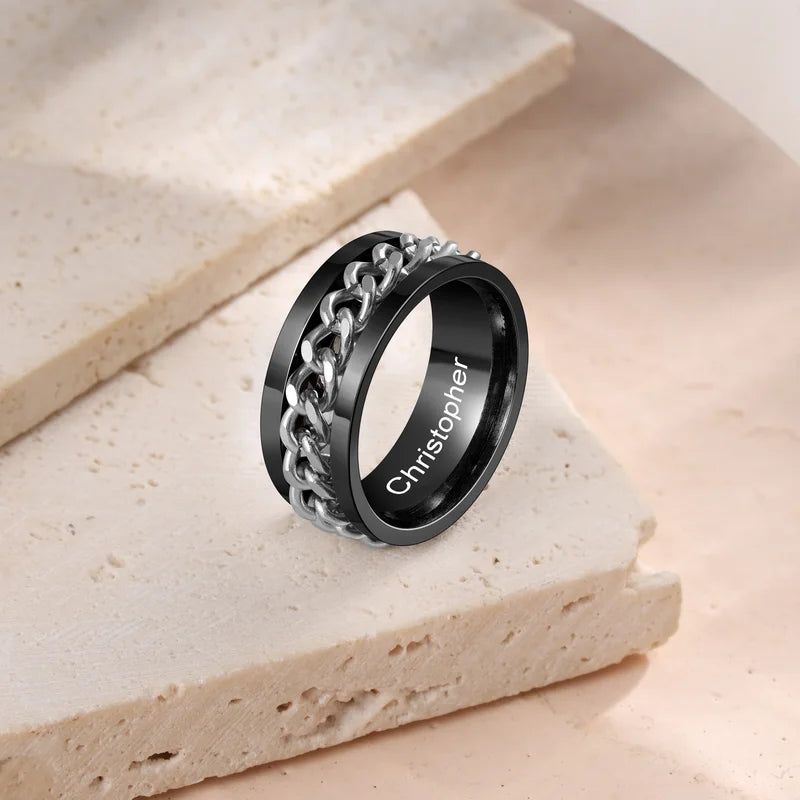 Fidget Ring for Women and Men | Anxiety Ring Stainless Steel | Black Spinner Ring