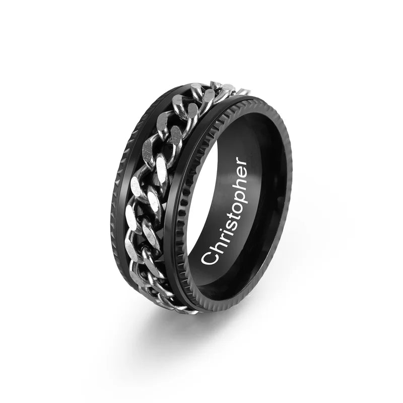 Fidget Ring for Women and Men | Anxiety Ring Stainless Steel | Black Spinner Ring