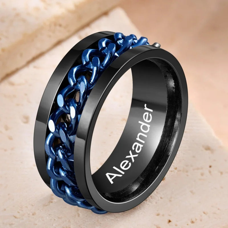 Fidget Ring for Women and Men Anxiety Ring Stainless Steel Blue Sp IfShe UK