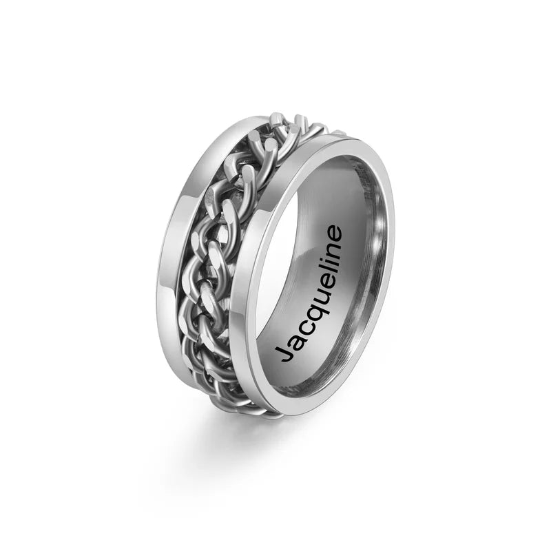 GetUSCart- King Will Intertwine 8mm Spinner Ring Rainbow Stainless Steel  Fidget Ring Anxiety Ring for Men with Curb Chain Inlay 11