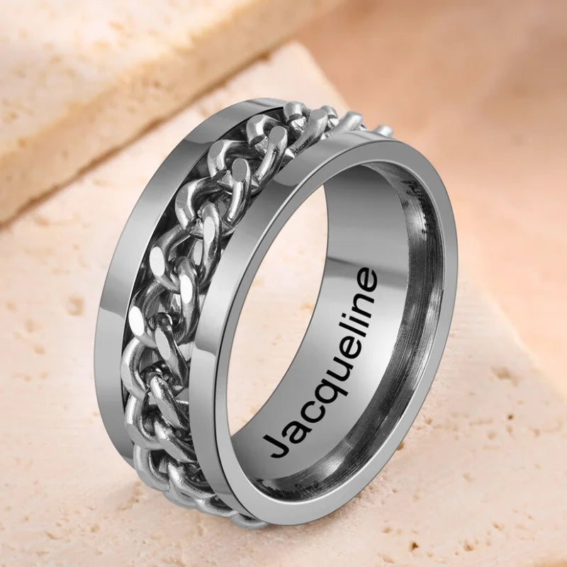 Fidget Ring for Women and Men | Anxiety Ring Stainless Steel | Silver Spinner Ring