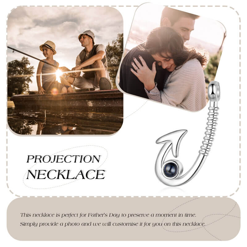 Personalised Fish Hook Pendant Photo Projection Necklace