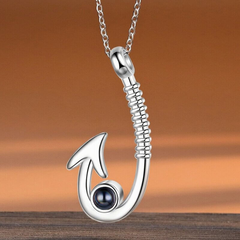 Personalised Fish Hook Pendant Photo Projection Necklace with