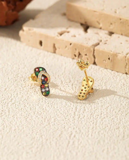 multicolour stone flip flop stud earrings in 18k gold plated sterling silver