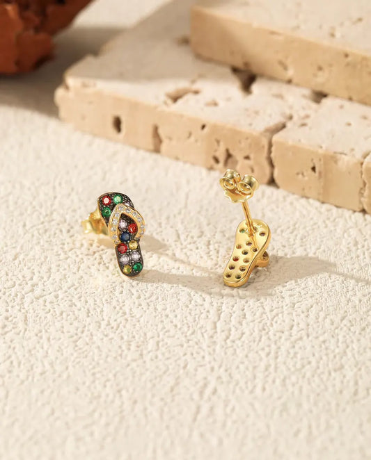 multicolour stone flip flop stud earrings in 18k gold plated sterling silver